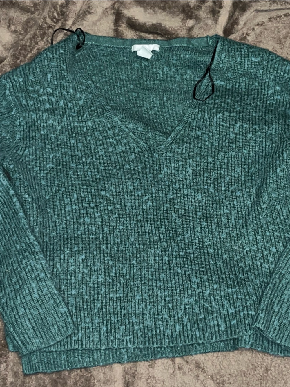 H&M Green Off-the-Shoulder Ribbed Sweater